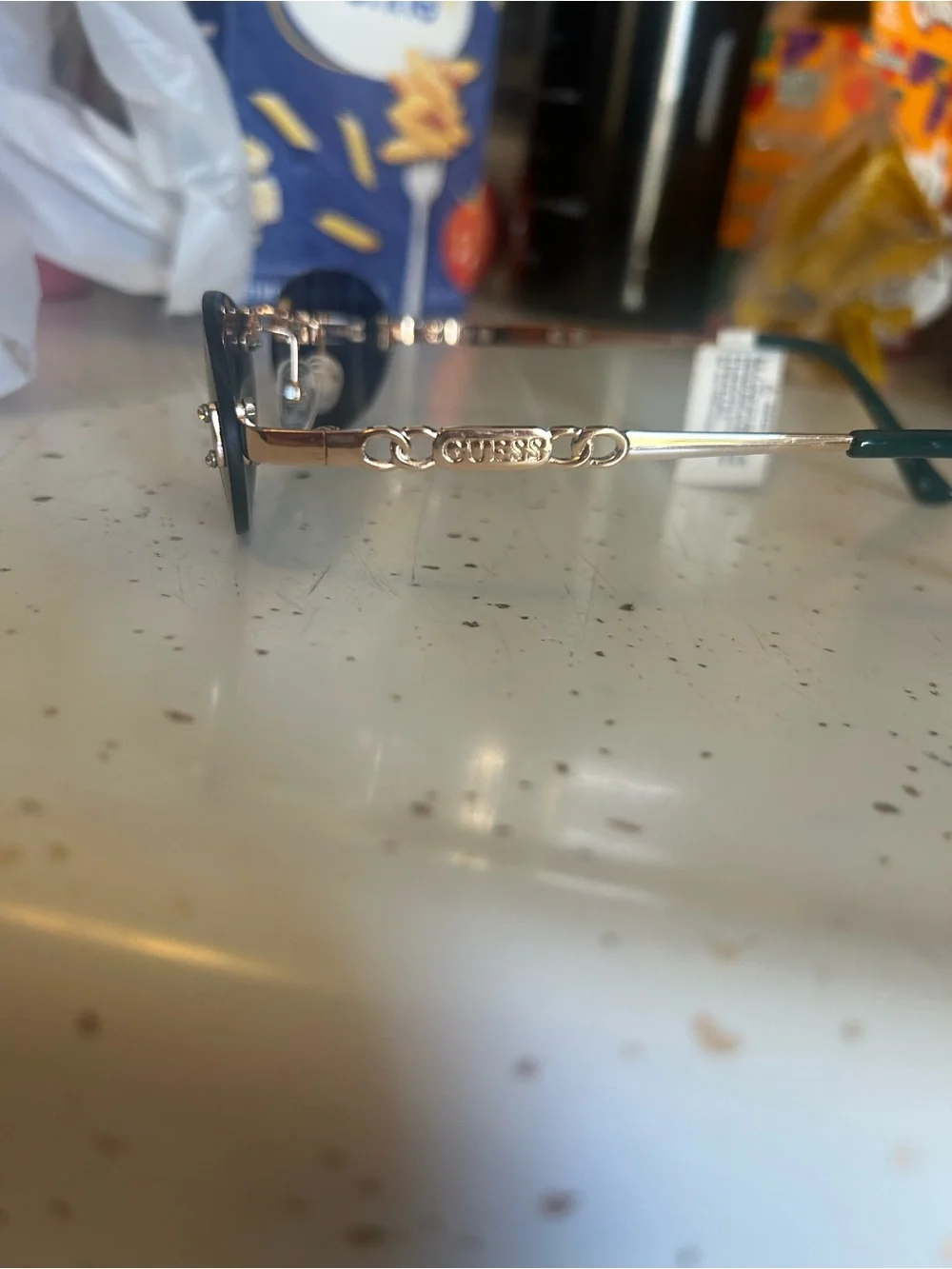 GUESS GO00082 Gold Rimless Oval Sunglasses Blue Lenses Y2K NWT